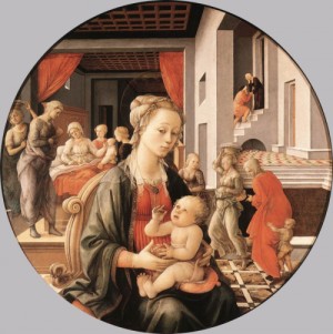 Oil life Painting - Madonna & Child with Stories from the Life of St. Anne by Lippi, Fra Filippo