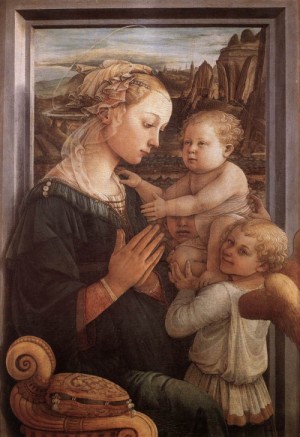 Oil madonna Painting - Madonna with the Child and two Angels    1465 by Lippi, Fra Filippo
