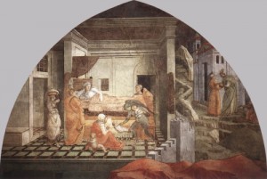 Oil lippi, fra filippo Painting - St Stephen is Born and Replaced by Another Child   1452-65 by Lippi, Fra Filippo