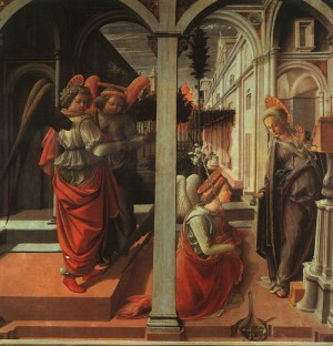 Oil lippi, fra filippo Painting - The Annunciation, 1440 by Lippi, Fra Filippo