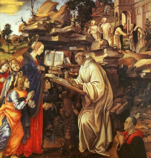 Oil lippi, fra filippo Painting - The Vision of Saint Bernard, mid 1480's by Lippi, Fra Filippo