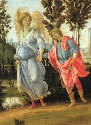 Oil angel Painting - Tobias and the Angel  1480 by Lippi, Fra Filippo