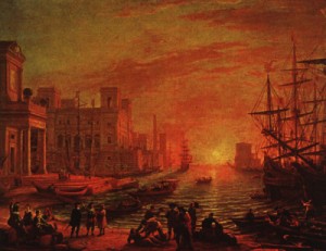 Oil lorrain, claude Painting - Seaport at Sunset, 1639, by Lorrain, Claude