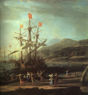 Oil the Painting - The Trojan Women Setting Fire to their Fleet, detail by Lorrain, Claude