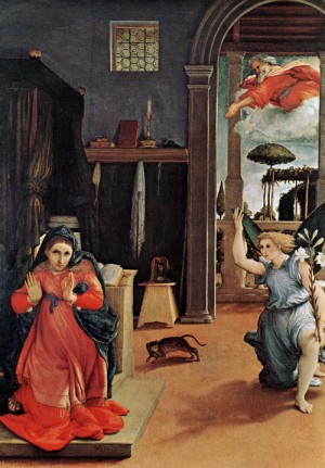 Oil lotto, lorenzo Painting - Annunciation   c. 1527 by Lotto, Lorenzo
