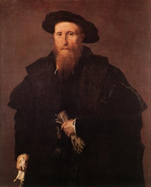 Oil lotto, lorenzo Painting - Gentleman with Gloves   c. 1543 by Lotto, Lorenzo