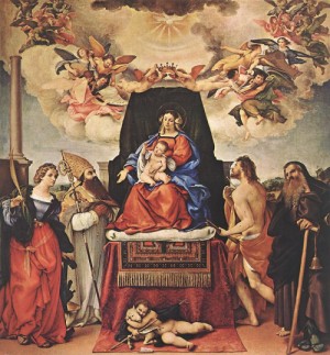Oil lotto, lorenzo Painting - Madonna and Child with Saints   1521 by Lotto, Lorenzo