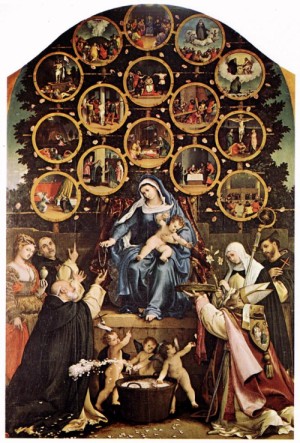 Oil madonna Painting - Madonna of the Rosary    1539 by Lotto, Lorenzo