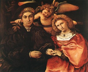 Oil lotto, lorenzo Painting - Messer Marsilio and his Wife    1523 by Lotto, Lorenzo