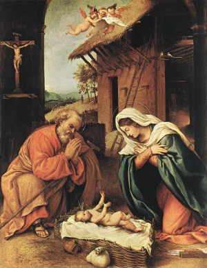 Oil lotto, lorenzo Painting - Nativity    1523 by Lotto, Lorenzo