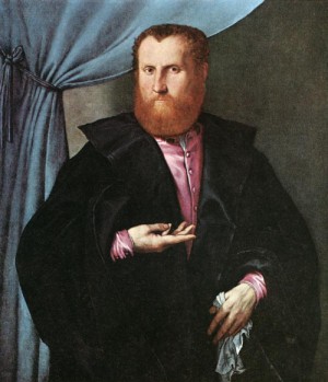 Oil lotto, lorenzo Painting - Portrait of a Man in Black Silk Cloak   c. 1535 by Lotto, Lorenzo