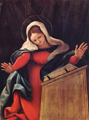 Oil lotto, lorenzo Painting - Virgin Annunciate    1527 by Lotto, Lorenzo