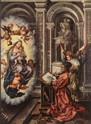Oil painting Painting - St Luke Painting the Madonna    1520-25 by Mabuse