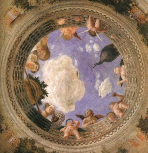 Oil mantegna, andrea Painting - Camera degli Sposi, ceiling oculus  1474 by Mantegna, Andrea
