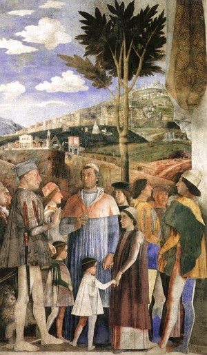 Oil mantegna, andrea Painting - The Meeting, detail from west wall of the Camera degli Sposi, 1474 by Mantegna, Andrea