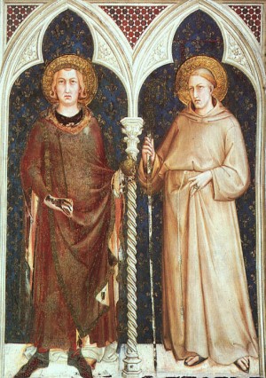 Oil martini, simone Painting - St. Louis of France and St. Louis of Toulouse,  1321 by Martini, Simone