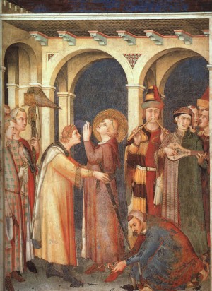 Oil martini, simone Painting - St. Martin is Knighted  1321 by Martini, Simone
