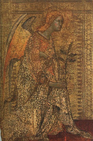Oil angel Painting - The Angel of the Annunciation, 1333 by Martini, Simone