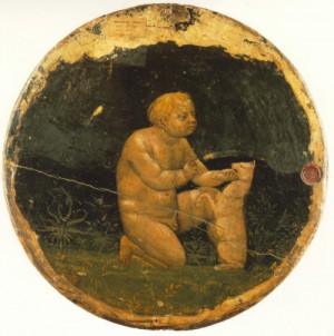 Oil animals Painting - Putto and a Small Dog   1427-28 by Masaccio