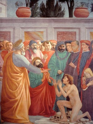 Oil masaccio Painting - Raising the Son of Theophilus by Masaccio