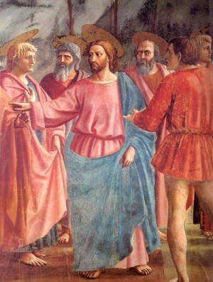 Oil masaccio Painting - The Tribute Money, detail, 1426-27 by Masaccio