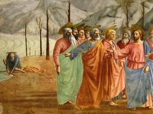 Oil masaccio Painting - Tribute Money c.1424-28 by Masaccio