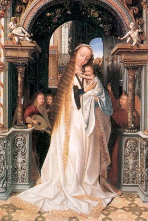 Oil massys, quentin Painting - Virgin and Child Surrounded by Angels by Massys, Quentin