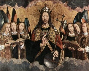Oil memling, hans Painting - Christ Surrounded by Musician Angels    1480s by Memling, Hans