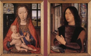 Oil memling, hans Painting - Diptych of Maarten Nieuwenhove    1487 by Memling, Hans