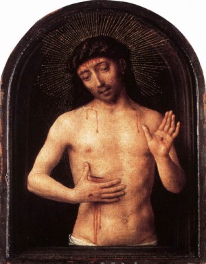 Oil memling, hans Painting - Man of Sorrows     after 1490 by Memling, Hans