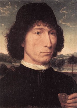 Oil memling, hans Painting - Portrait of a Man with a Roman Coin    1480 or later by Memling, Hans