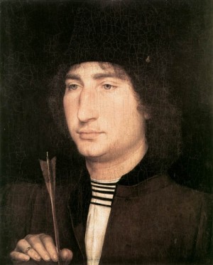 Oil memling, hans Painting - Portrait of a Man with an Arrow    1478-80 by Memling, Hans