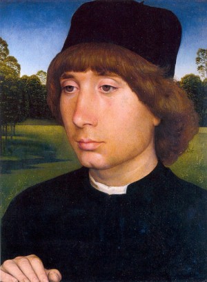 Oil memling, hans Painting - Portrait of a Young Man before a Landscape     c. 1480 by Memling, Hans