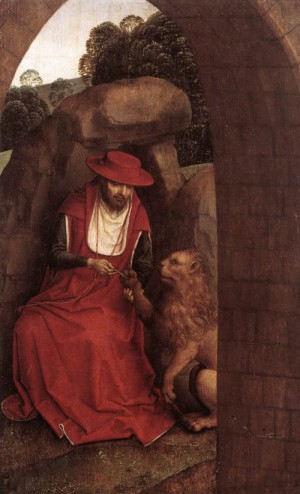 Oil the Painting - St Jerome and the Lion    1485-90 by Memling, Hans