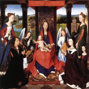 Oil memling, hans Painting - The Donne Triptych    c. 1475 by Memling, Hans