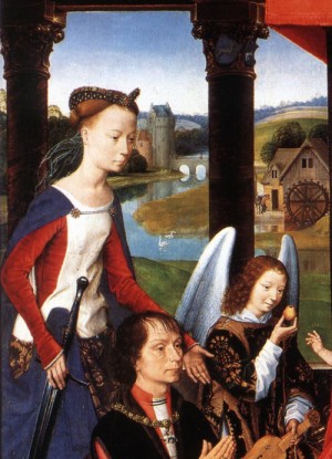 Oil memling, hans Painting - The Donne Triptych (detail)    c. 1475 by Memling, Hans