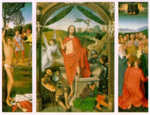 Oil Painting - The Resurrection, with the Martyrdom of Saint Sebastian and the Ascension   Truptych   Central panel by Memling, Hans