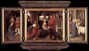 Oil memling, hans Painting - Triptych of Jan Floreins    1479 by Memling, Hans
