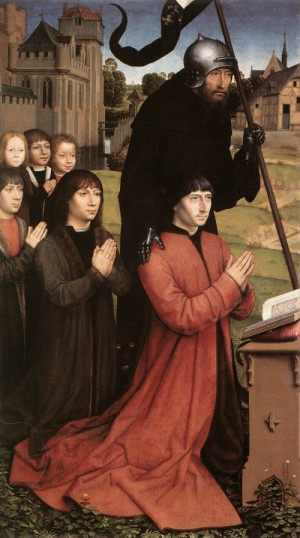 Oil memling, hans Painting - Triptych of the Family Moreel    1484 by Memling, Hans