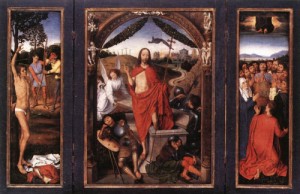 Oil memling, hans Painting - Triptych of the Resurrection    c. 1490 by Memling, Hans
