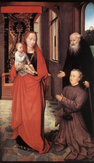 Oil the Painting - Virgin and Child with St Anthony the Abbot and a Donor    1472 by Memling, Hans