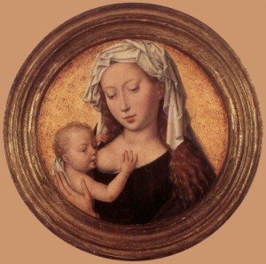 Oil memling, hans Painting - Virgin Suckling the Child   1487-90 by Memling, Hans