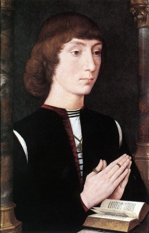 Oil memling, hans Painting - Young Man at Prayer    c. 1475 by Memling, Hans