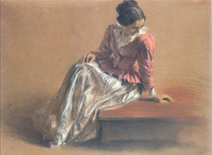 Oil menzel, adolph von Painting - Costume Study of a Seated Woman, The Artist's Sister Emilie by Menzel, Adolph von