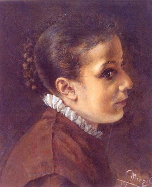 Oil menzel, adolph von Painting - Head of a Girl  1851 by Menzel, Adolph von