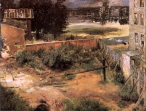 Oil menzel, adolph von Painting - Rear of House and Backyard  1846 by Menzel, Adolph von