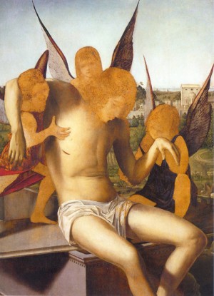 Oil messina, antonello da Painting - Pieta   1475 by Messina, Antonello da