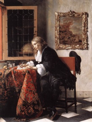 Oil metsu, gabriel Painting - Man Writing a Letter    1662-65 by Metsu, Gabriel