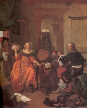 Oil metsu, gabriel Painting - The Music Party   1659 by Metsu, Gabriel