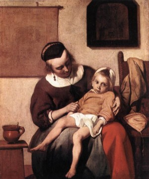 Oil metsu, gabriel Painting - The Sick Child   c. 1660 by Metsu, Gabriel